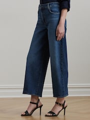 Lauren Ralph Lauren Blue High-Rise Wide-Leg Cropped Denim Jeans - Image 4 of 9