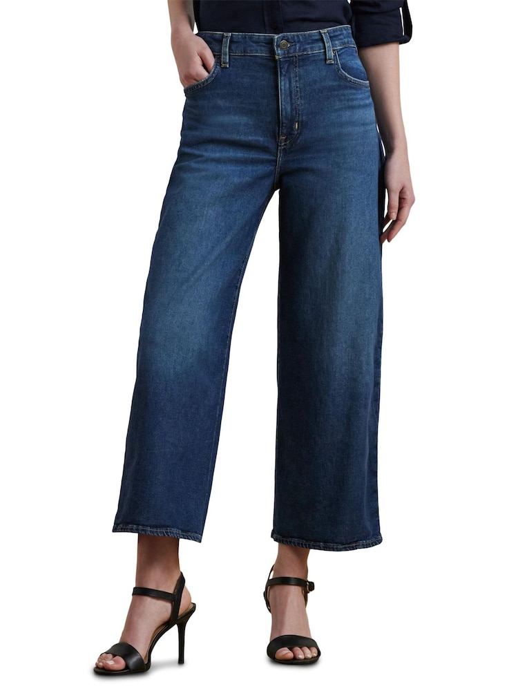 Lauren Ralph Lauren Blue High-Rise Wide-Leg Cropped Denim Jeans - Image 5 of 9