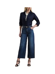 Lauren Ralph Lauren Blue High-Rise Wide-Leg Cropped Denim Jeans - Image 6 of 9