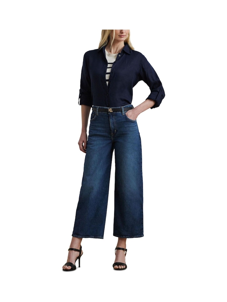 Lauren Ralph Lauren Blue High-Rise Wide-Leg Cropped Denim Jeans - Image 6 of 9