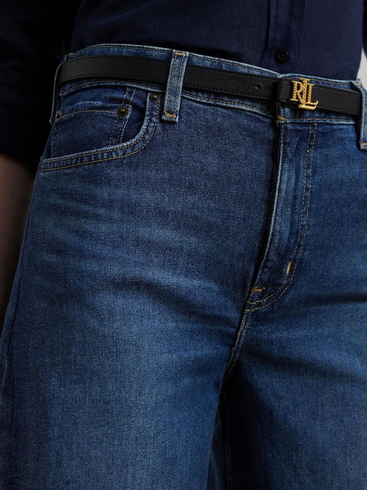 Lauren Ralph Lauren Blue High-Rise Wide-Leg Cropped Denim Jeans - Image 9 of 9
