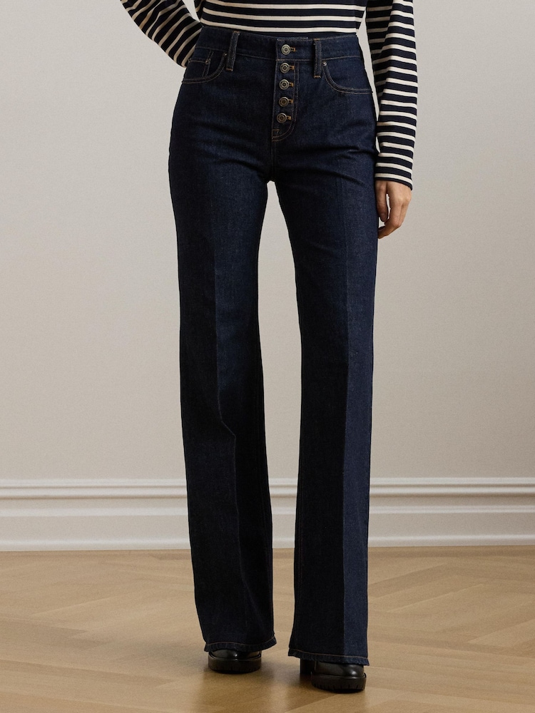 Lauren Ralph Lauren High-Rise Straight Leg Flare Denim Jeans - Image 1 of 6