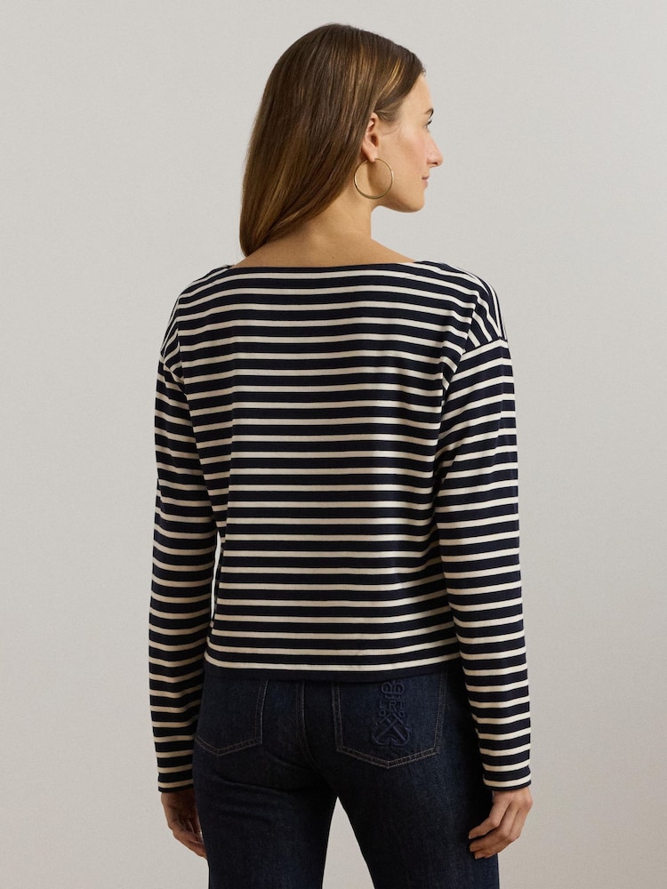 Lauren Ralph Lauren Ronlee Striped Cotton Jersey Boatneck Top - Image 2 of 5