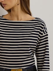 Lauren Ralph Lauren Ronlee Striped Cotton Jersey Boatneck Top - Image 4 of 5