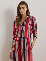 Lauren Ralph Lauren Jamelko Stripe Glossy Charmeuse Shirt - Image 1 of 5