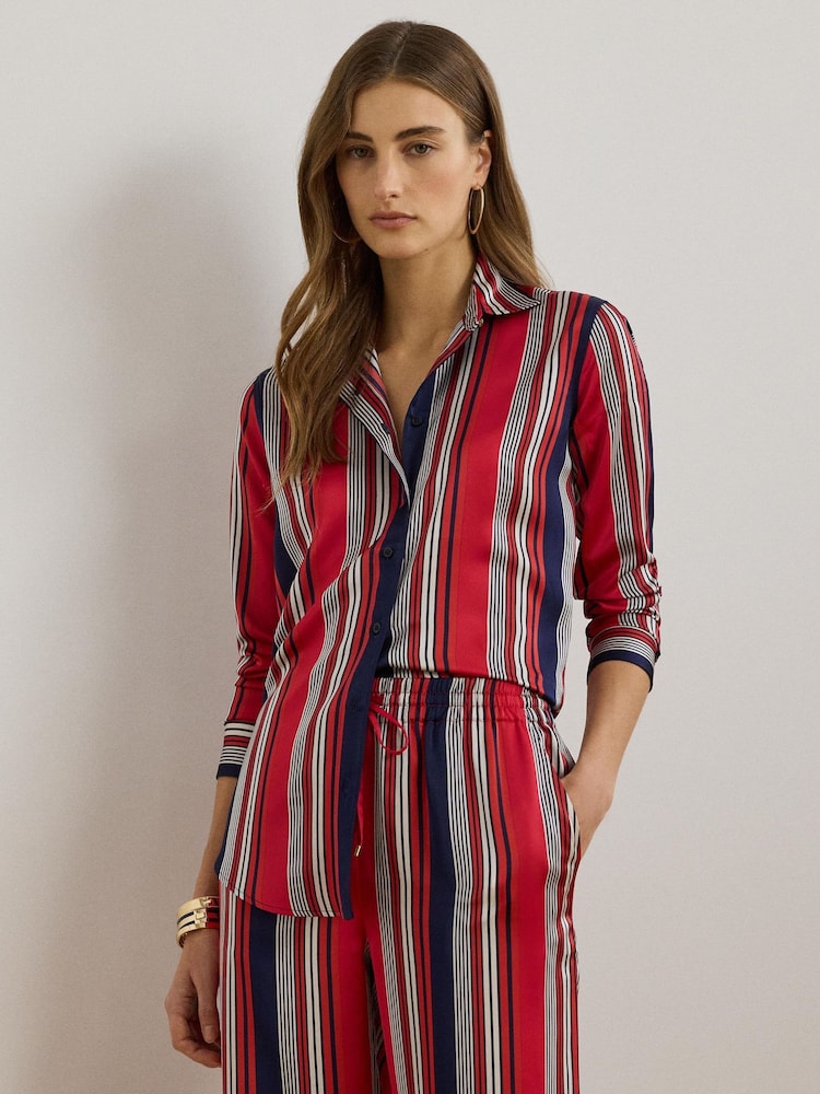 Lauren Ralph Lauren Jamelko Stripe Glossy Charmeuse Shirt - Image 1 of 5