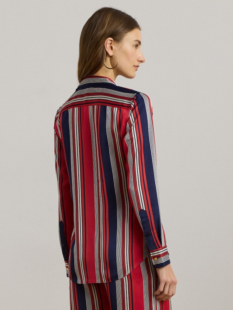 Lauren Ralph Lauren Jamelko Stripe Glossy Charmeuse Shirt - Image 2 of 5