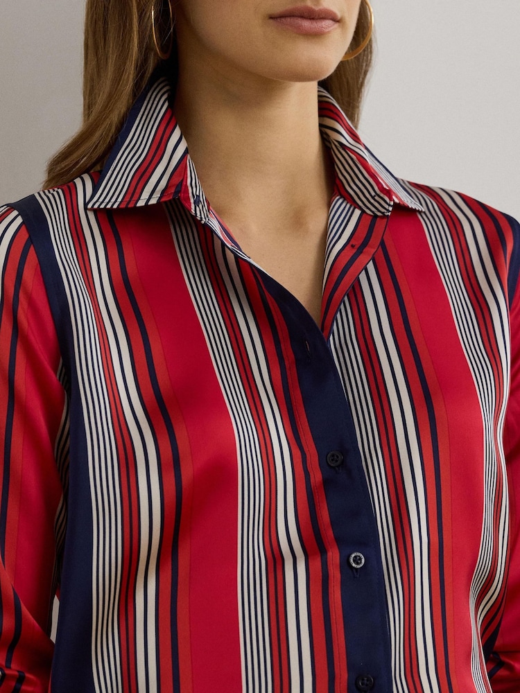 Lauren Ralph Lauren Jamelko Stripe Glossy Charmeuse Shirt - Image 4 of 5