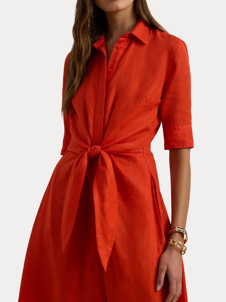 Lauren Ralph Lauren Curve Wakana Linen Belted Shirt Dress - Image 6 of 7