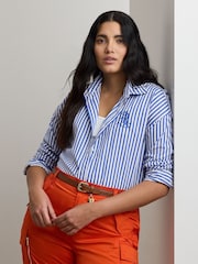 Lauren Ralph Lauren Blue Kotta Stripe Embroidered Logo Shirt - Image 1 of 5