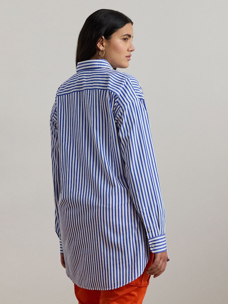 Lauren Ralph Lauren Blue Kotta Stripe Embroidered Logo Shirt - Image 2 of 5