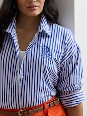 Lauren Ralph Lauren Blue Kotta Stripe Embroidered Logo Shirt - Image 4 of 5