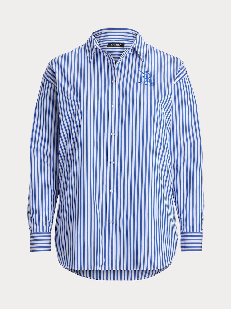 Lauren Ralph Lauren Blue Kotta Stripe Embroidered Logo Shirt - Image 5 of 5