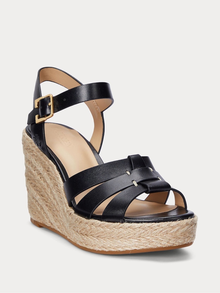Schwarz - Lauren Ralph Lauren Soffia Nappa Leather Wedge Espadrille Sandals - Bild 1 von 4 Schwarz - Lauren Ralph Lauren Soffia Nappa Leather Wedge Espadrille Sandals - Bild 1 von 4