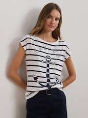 Lauren Ralph Lauren Greita Striped Anchor Jersey T-Shirt - Image 1 of 5