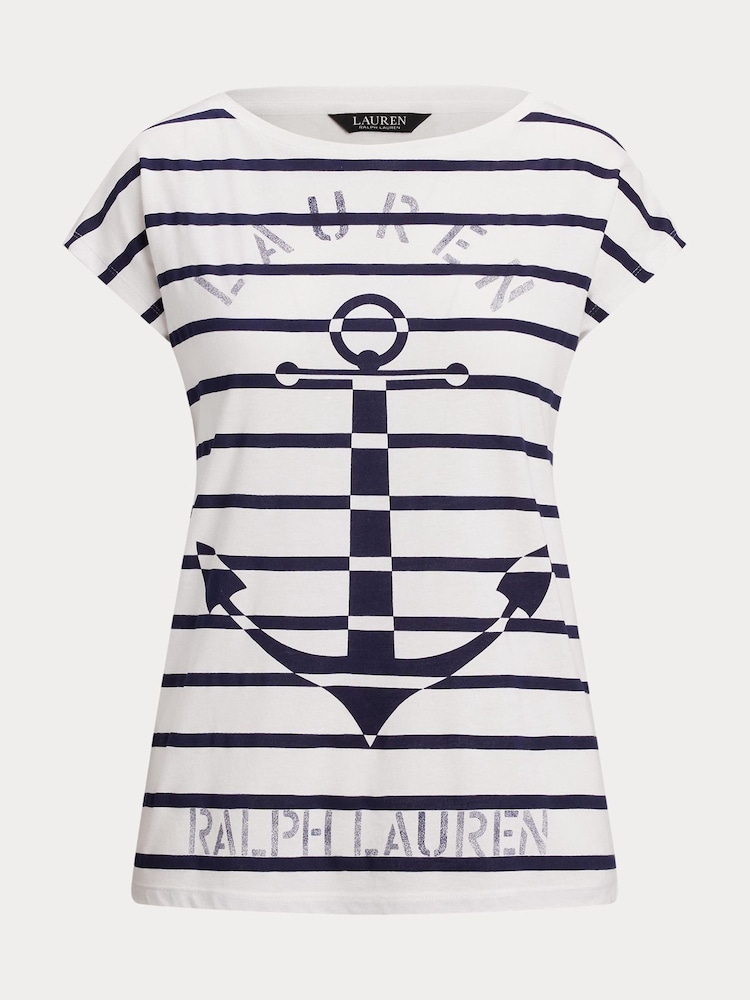 Lauren Ralph Lauren Greita Striped Anchor Jersey T-Shirt - Image 5 of 5
