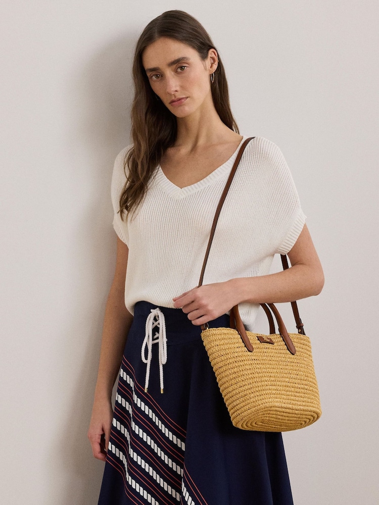 Lauren Ralph Lauren Natural Brie Straw Raffia Tote Bag - Image 8 of 9