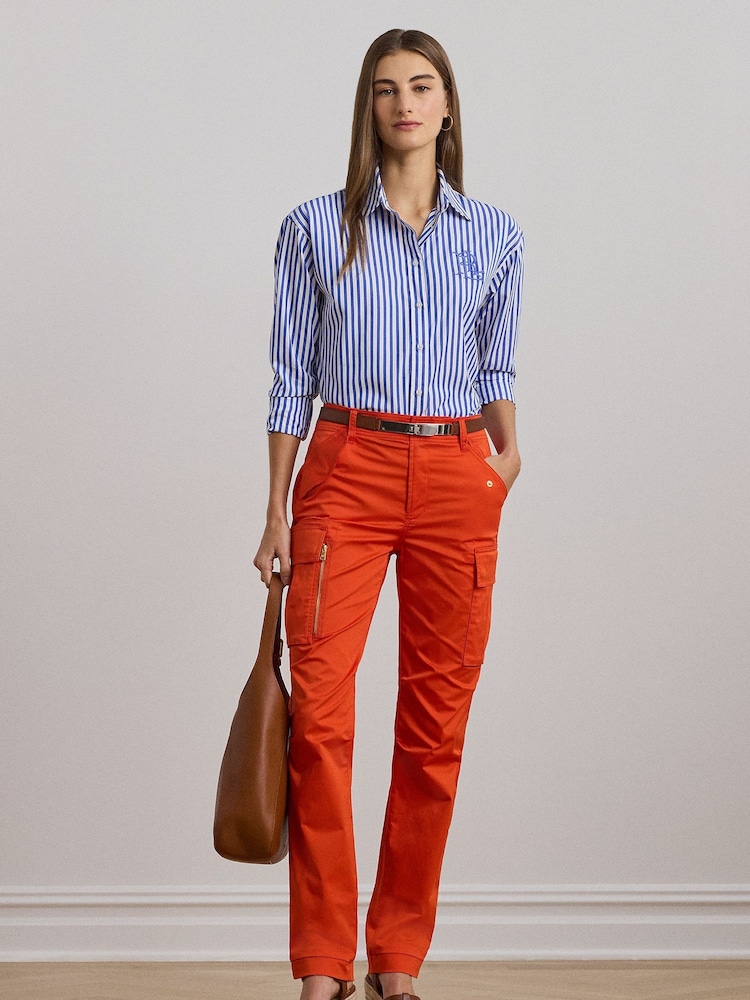 Lauren Ralph Lauren Kotta Stripe Embroidered Logo Shirt - Image 2 of 6