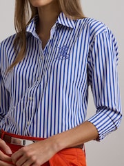 Lauren Ralph Lauren Kotta Stripe Embroidered Logo Shirt - Image 3 of 6