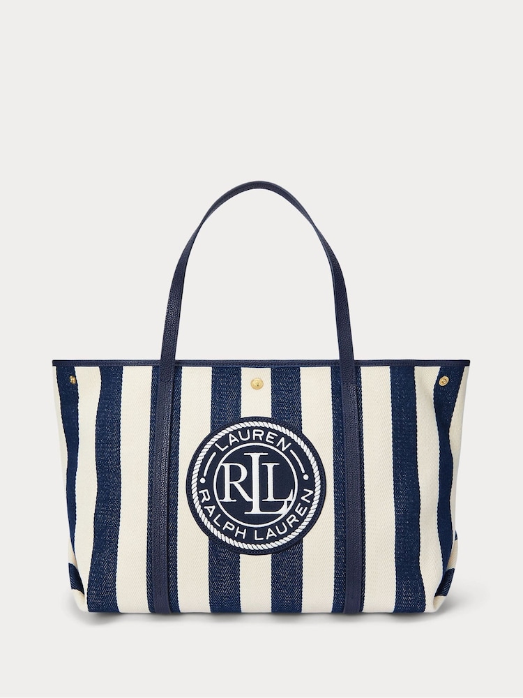 Lauren Ralph Lauren Emerie Twill Herringbone Slouchy 100% Cotton Tote Bag - Image 1 of 6