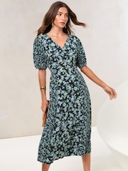 Lipsy Floral Mixed Print Short Sleeve Viscose Midi Dress - Imagen 1 de 4