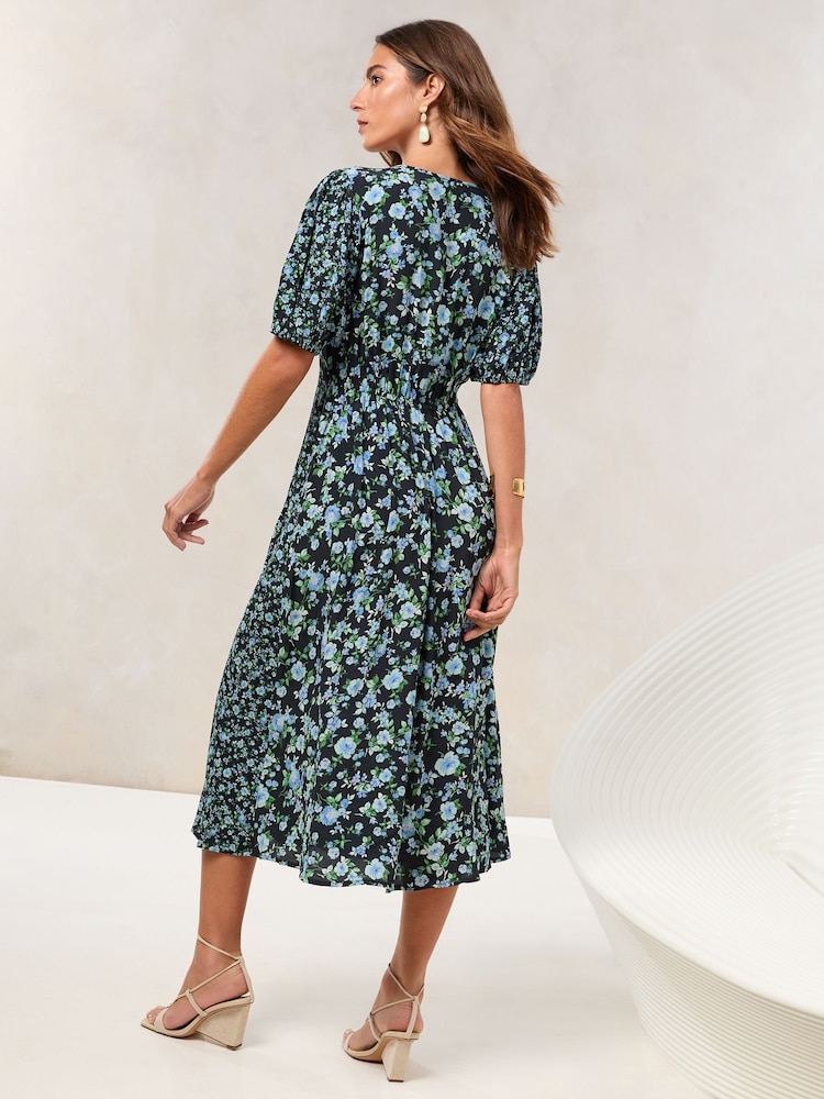 Lipsy Floral Mixed Print Short Sleeve Viscose Midi Dress - Imagen 4 de 4