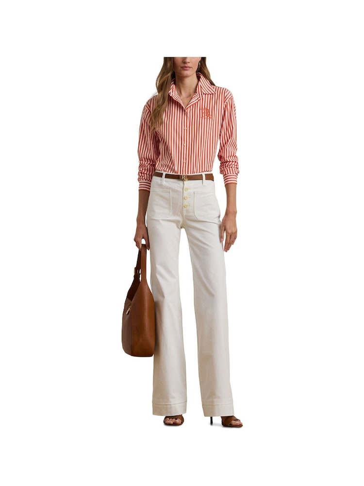 Lauren Ralph Lauren Kotta Stripe Embroidered Logo Shirt - Image 7 of 9