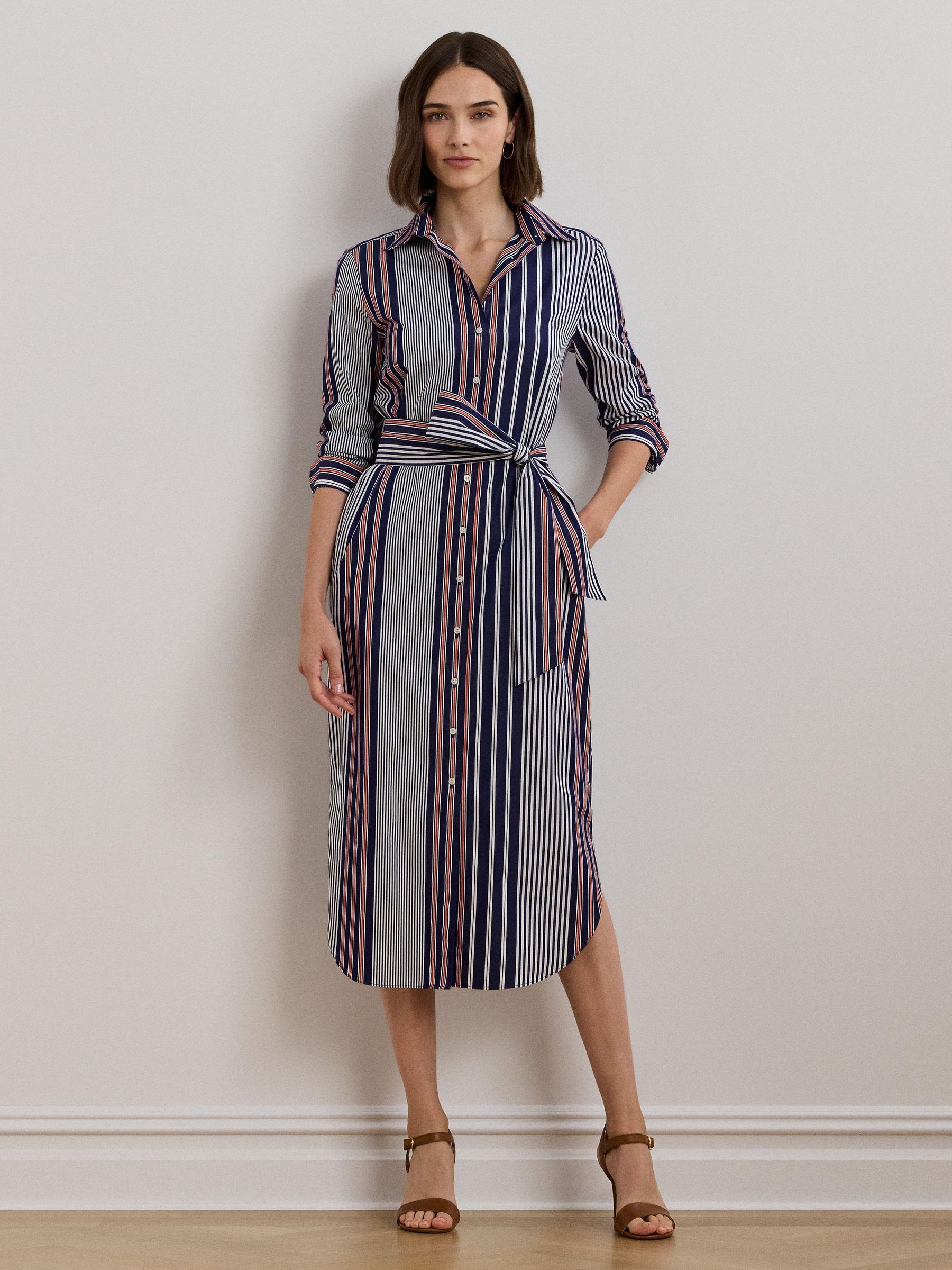 Lauren Ralph Lauren Blue Y/D 70S Broadcloth 100% Cotton Dress