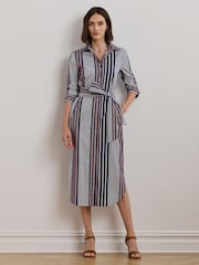 Lauren Ralph Lauren Blue Y/D 70S Broadcloth 100% Cotton Dress - Image 1 of 10