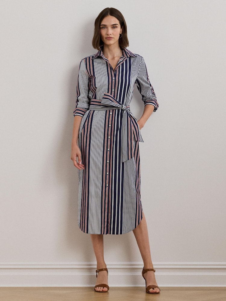 Lauren Ralph Lauren Blue Y/D 70S Broadcloth 100% Cotton Dress - Image 1 of 10