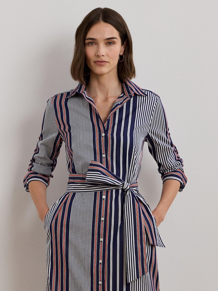 Lauren Ralph Lauren Blue Y/D 70S Broadcloth 100% Cotton Dress - Image 3 of 10