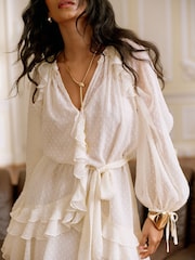 Lipsy Ivory V-Neck Ruffle Mini Shift Dress - Image 2 of 4
