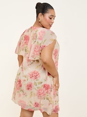 Pink Floral Print - Lipsy Print Flutter Sleeve Mini Shift Dress - Image 4 of 4
