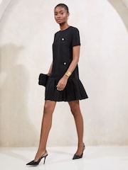 Lipsy Black Short Sleeve Military Button Pleated Mini Dress - Image 2 of 4