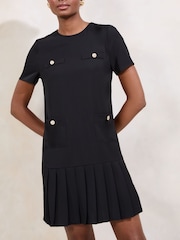 Lipsy Black Short Sleeve Military Button Pleated Mini Dress - Image 3 of 4