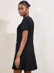 Lipsy Black Short Sleeve Military Button Pleated Mini Dress - Image 4 of 4