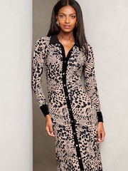 Lipsy Neutral Petite Animal Printed Long Sleeve Jersey Shirt Dress - Image 3 of 4
