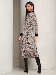 Lipsy Neutral Animal Printed Long Sleeve Jersey Shirt Dress - Image 4 of 4