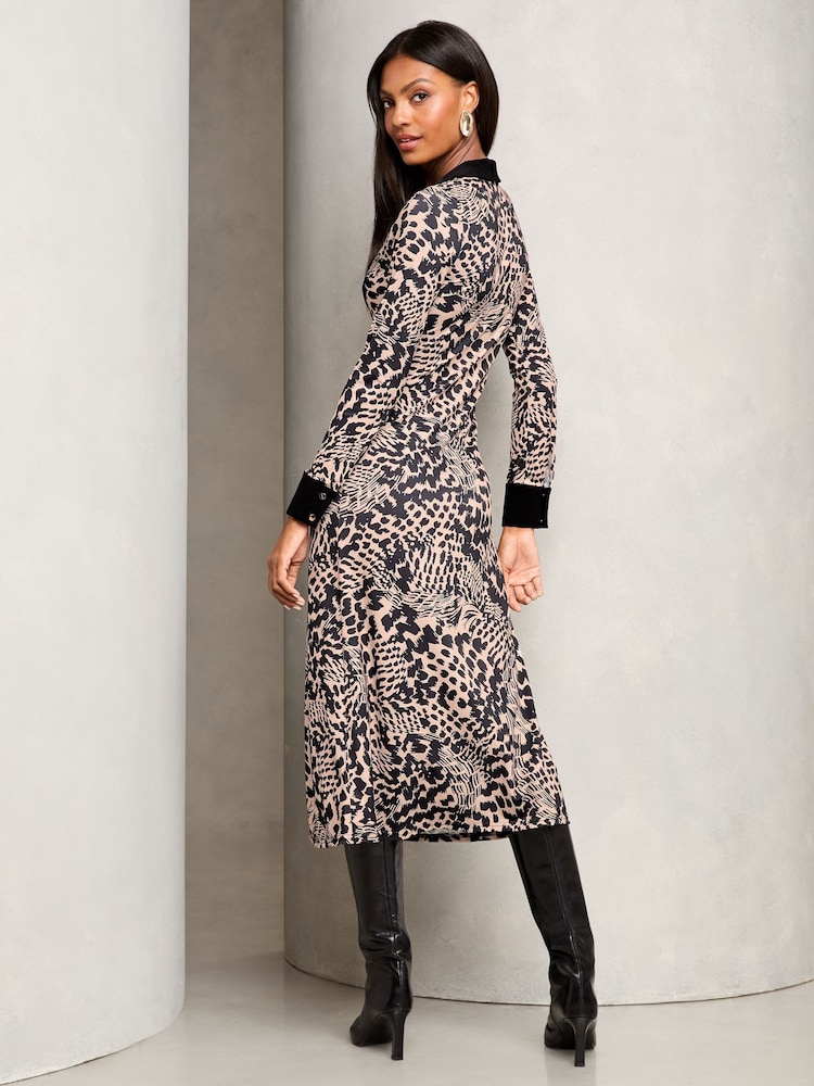 Lipsy Neutral Animal Printed Long Sleeve Jersey Shirt Dress - Image 4 of 4