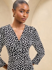 Lipsy Black/White Spot V-Neck Twist Underbust Jersey Midi Dress - Image 2 of 4