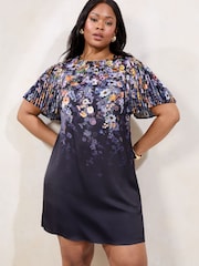 Lipsy Navy Floral Curve Floral Pleated Mini Shift Dress - Image 1 of 4