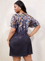 Lipsy Navy Floral Curve Floral Pleated Mini Shift Dress - Image 4 of 4