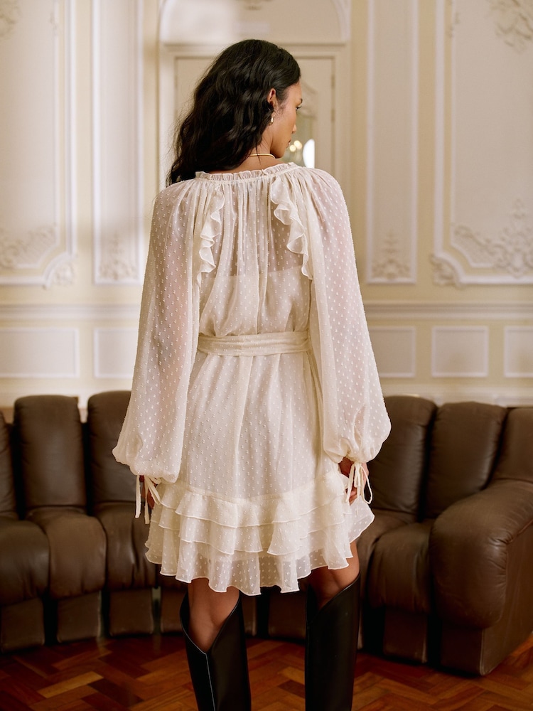 ivoire - Lipsy Col en V Volants Mini Shift Robe - Image 4 of 4
