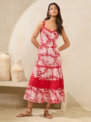 Red Palm - Lipsy Printed Ric Rac Trim Cami Midi Dress ' - Image 1 of 5
