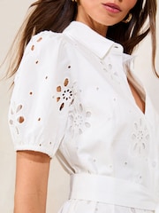 Lipsy Broderie Button Through Midi Shirt 100% Cotton Dress - Imagen 2 de 4