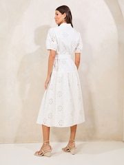 Lipsy Broderie Button Through Midi Shirt 100% Cotton Dress - Imagen 3 de 4