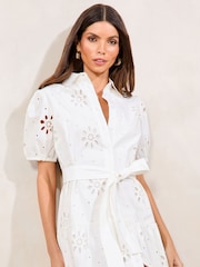 Lipsy Broderie Button Through Midi Shirt 100% Cotton Dress - Imagen 4 de 4