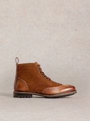 White Stuff Brown Arlo Brogue Leather Boots - Image 1 of 4