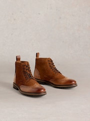 White Stuff Brown Arlo Brogue Leather Boots - Image 2 of 4