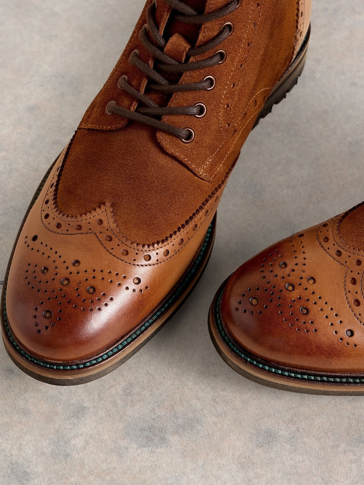 White Stuff Brown Arlo Brogue Leather Boots - Image 4 of 4